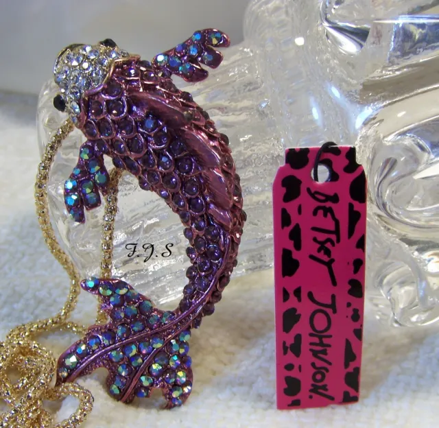 Betsey Johnson Necklace-Retro Style Deep Pink Koi Fish Rhinestone Bling Pendant