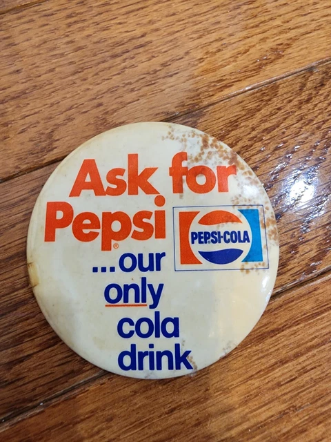 Vintage 2.5" Pepsi Cola Pin Button Pinback "Ask for Pepsi" 1970s logo