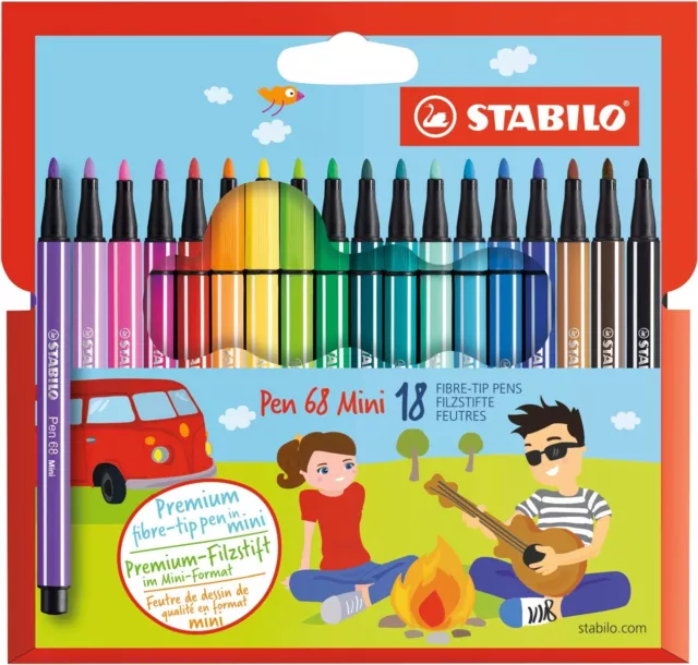 Premium-Filzstift - STABILO Pen 68 Mini - 18er Pack - mit 18 verschiedenen Fa...