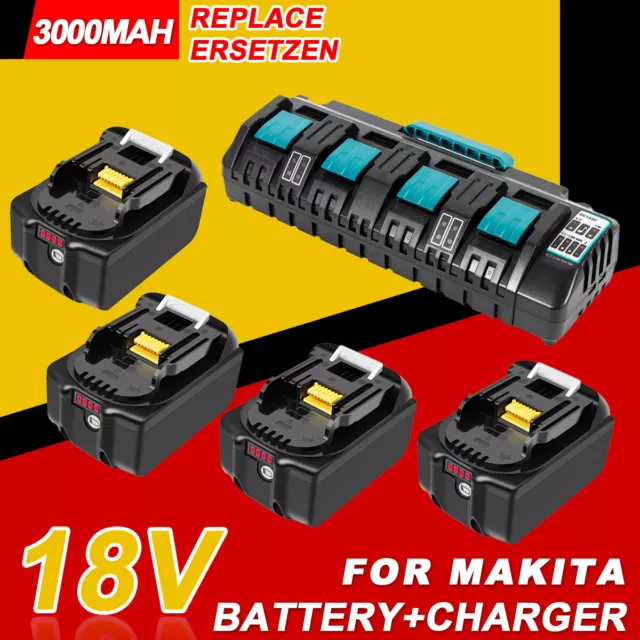 3,0ah Für Makita 4X Akku+Ladegerät Set 4-Port DC18SF 14,4V-18V LXT Rapid BL1850