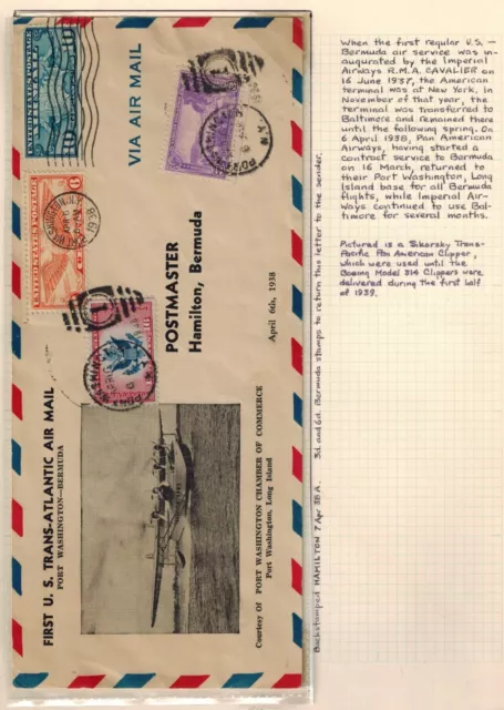 Bermuda to USA First Transatlantic Airmail Dual Country Franking FF5e