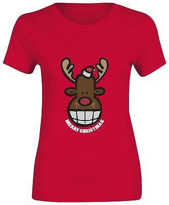T-shirt Babbo Natale da donna renne stampata buon Natale girocollo 