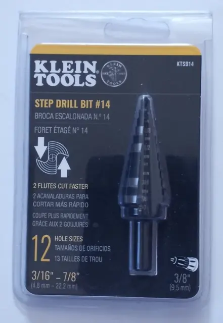 Klein Tools KTSB 14 Step Drill Bit #14 Double-Fluted, 3/16 To 7/8-Inch