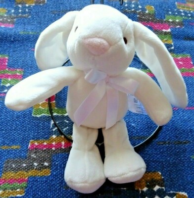Doudou L4 DOUDOU PELUCHE LAPIN LA HALLE BLEU BLANC NOEUD SATIN 27cms  ETAT NEUF* 