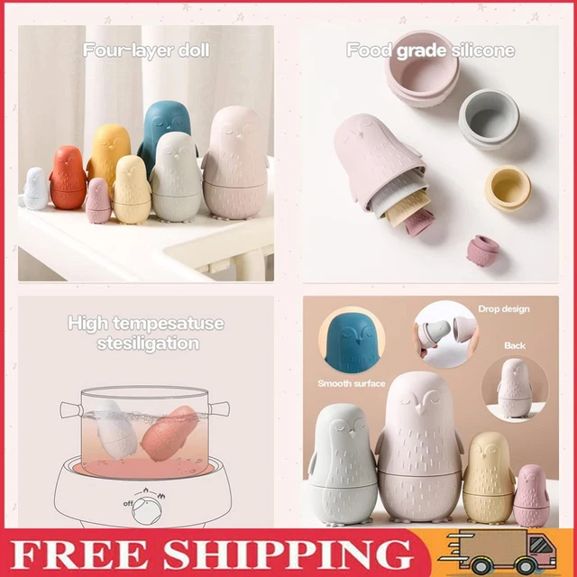 Color Size Matching Toys Gifts Montessori Toy for Boys Girls(Beige Penguin)