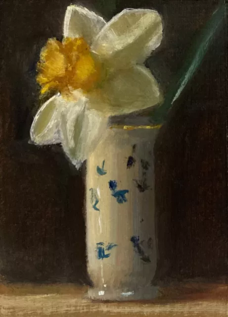 Bud Vase Daffodil Original Miniature Floral Still Life Oil Painting Spring ACEO