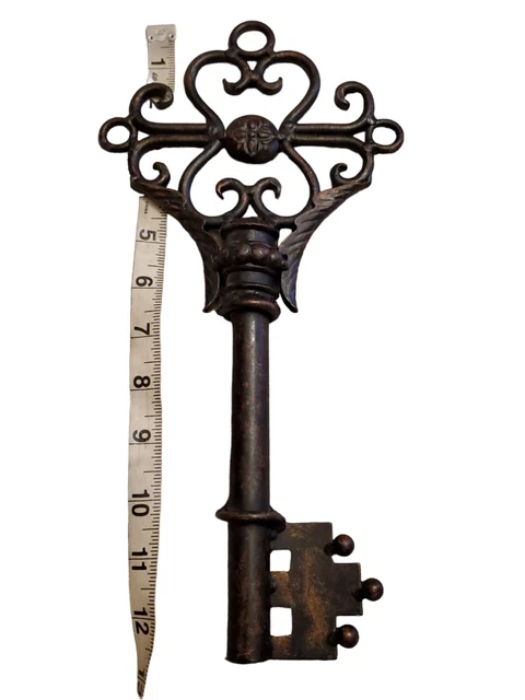 Vintage Victorian Skeleton Key Large 12.5" Ornate Iron Wall Decoration Prop