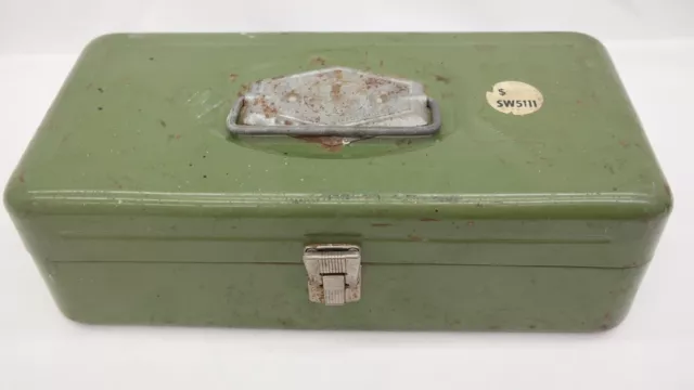 VINTAGE OLD PAL METAL GREEN FISHING TACKLE BOX 13.5 Used W/ Patina TF  $49.99 - PicClick