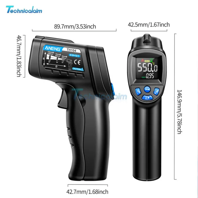 ANENG TH104 Digital Infrared Industrial Thermometer Temperature Meter -50℃~550℃ 3
