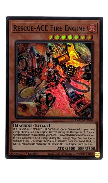 AMDE-EN006 Rescue-ACE Fire Engine Super Rare 1st Edition YuGiOh Card