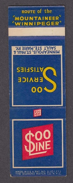 Soo Line Service Satisfies Mountaineer Winnipeger matchcover proof