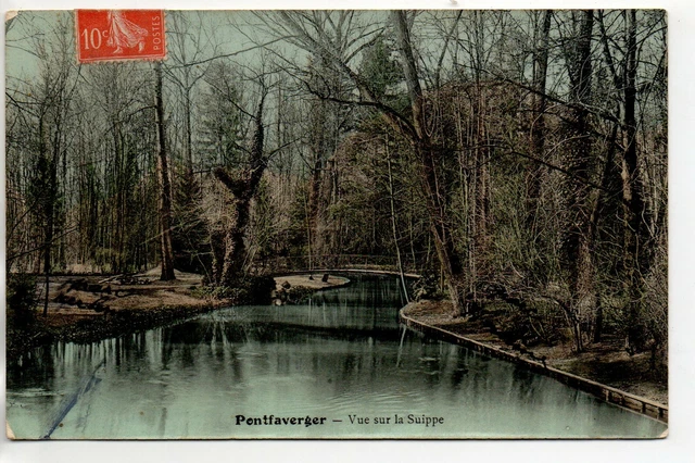 PONTFAVERGER - Marne - CPA 51 - Jolie vue sur la Suippe - pont - carte couleur