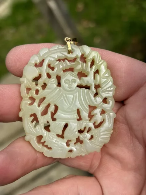 Chinese 19Th Century Qing Dynasty Jade Plaque With Boy