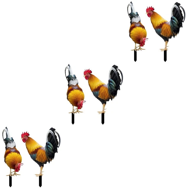 6 pcs Chicken Yards Art Decor Acrylic Rooster Ornament Yard Stake Garden Decor