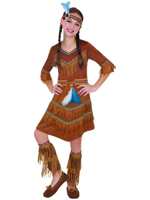 Child Red Indian Girls Costume Squaw Dream Catcher Pocahontas Fancy Dress Outfit