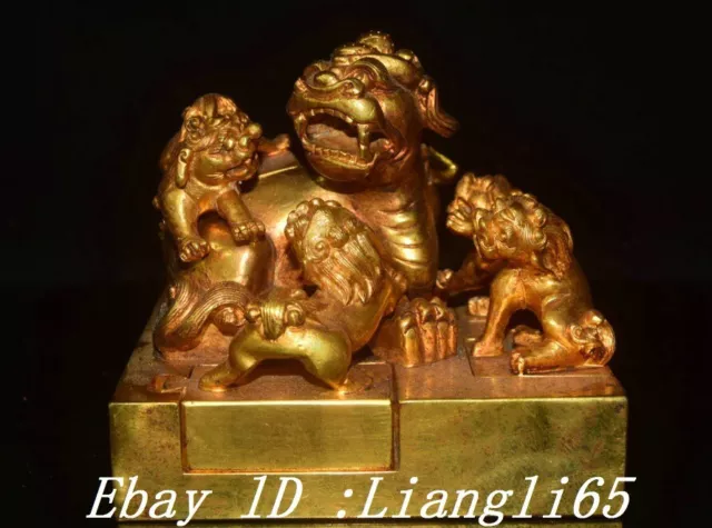 Old Dynasty Kupfer 24 K Gold Foo Fu Hund Guardion Lion Seal Signet Stempel Set