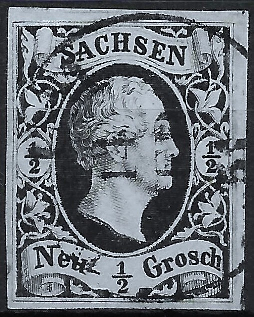 Sachsen 1851 . MiNr.3b . 1/2 Ngr . BPP BEFUND . K1 THUM
