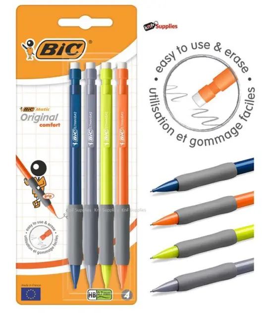 BIC Matic Original Comfort Grip 0.7mm Mechanical Pencils with Rubber Eraser Tip