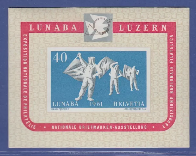 Schweiz 1951 Briefmarken-Ausstellung LUNABA  Mi.-Nr. Block 14 postfrisch **