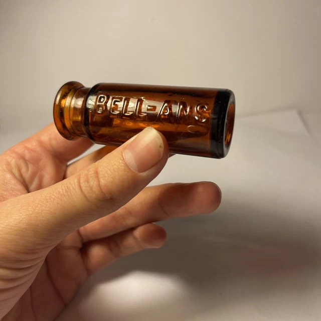 Vintage Amber Glass Bell Ans Jar / Vial