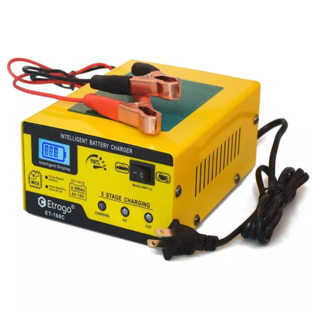 Lead Acid Battery Trickle Charger 6V/12V 10A Intelligent Auto Stop Charging F...