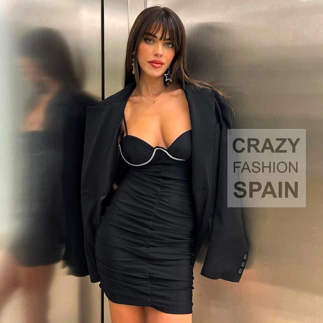 bershka black mini dress Bershka Black Tulle Ruffle Strapless Fit & Flare Mini Cocktail Tube Dress  Size L