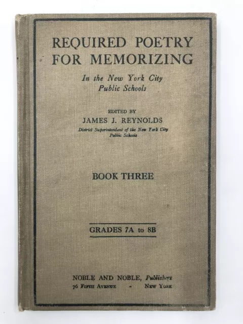 Required Poetry for Memorizing Book Three New York City Schools 1925 Hardcover