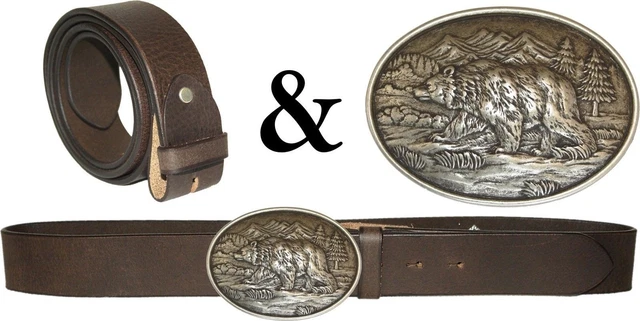 Trachten Wechselgürtel Ledergürtel braun-antik  mit Buckle BÄR