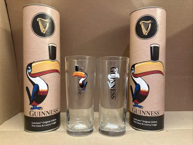 2 x Guinness Official Merchandise Toucan Pint Glasses & Gift Tube - Free Postage