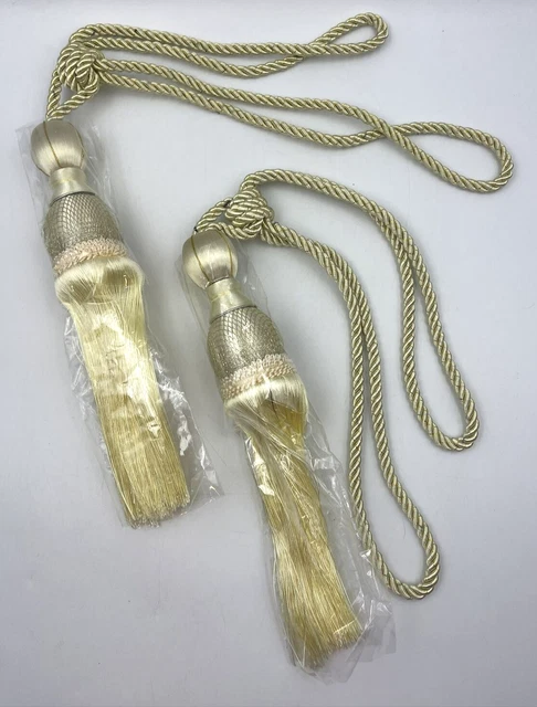 Pair Large Yellow Pull Back Window Treatment Curtain Drapery Tassel Rope Tieback