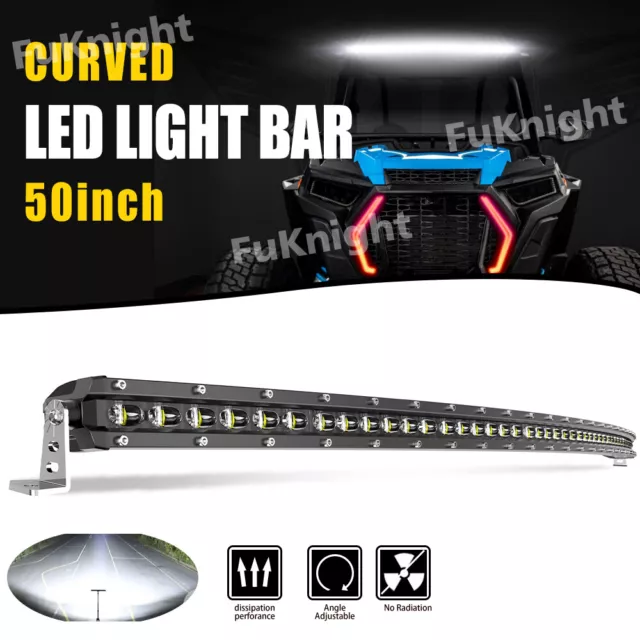 BraveWAY 50inch LED Light Bar Curved Spot Combo Beam Slim Driving Offroad 4x4 52