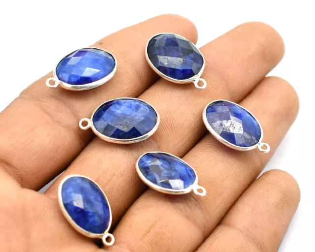 5 Pcs 21X14mm Lapis Lazuli Connector Pendent 1 Loop Bezel Silver Plated