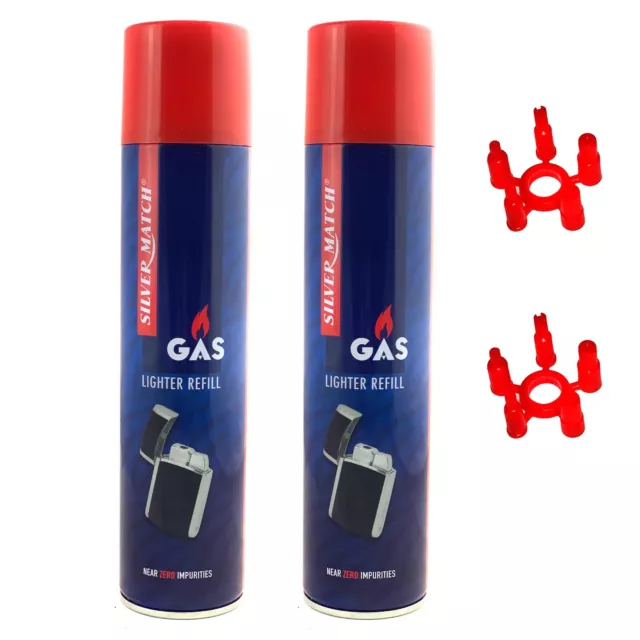 2 x Silvermatch Feuerzeuggas Inhalt 300 ml + Adapter Universalgas für Feuerzeug