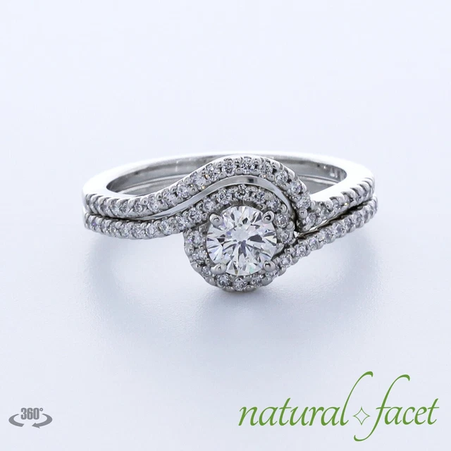 1.24 Carat LAB DIAMOND D/VS2 ROUND CUT PLATINUM PRONG HALO SIDE-STONE RING SET