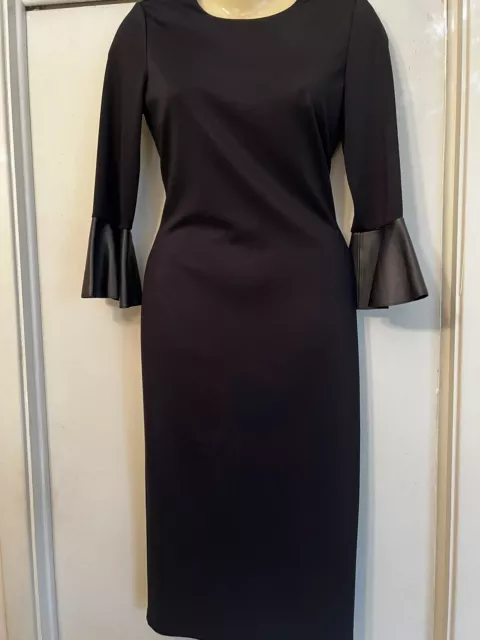 Alice & Olivia Classics  Black Viscose dress, Lamb Leather Trim size 8