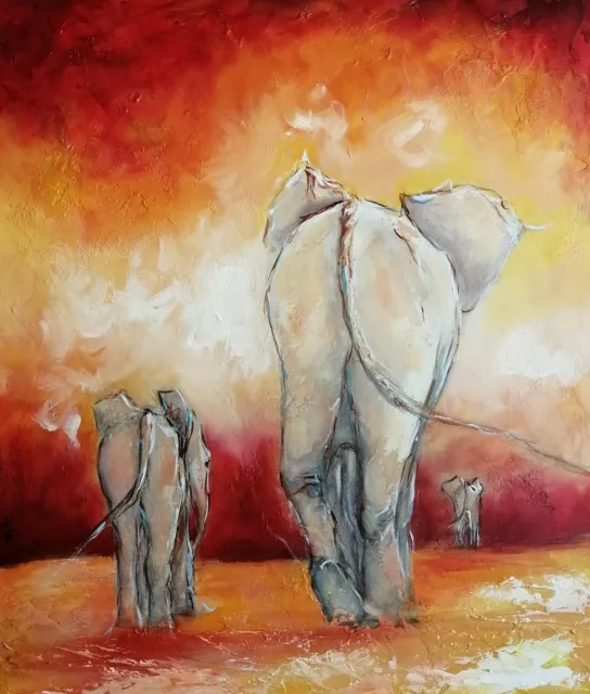 Tableau original de Caillon 55x46 cm l éléphanteau éléphant