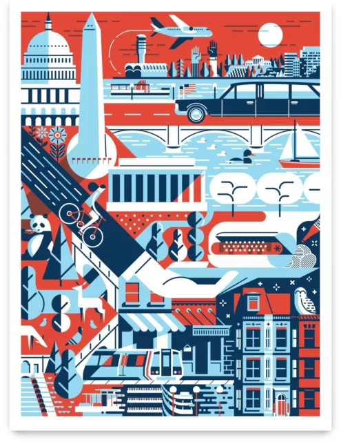 Iconic Illustration of Washington DC  - 3 Color Screen Print on 100lb paper (LE) 2