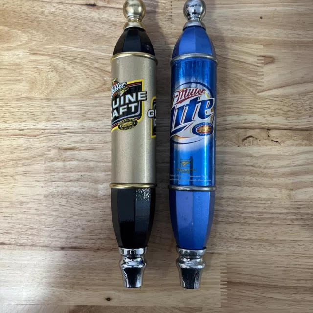 Lot of 2 Beer Tap Miller Genuine Draft Miller Lite Handle 12" Bar Brewery