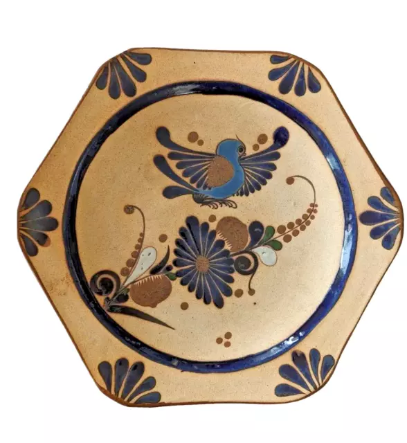 Tonala Pottery Mexico 13 Inch Large Wall Plate Centerpiece Floral and Dove Art