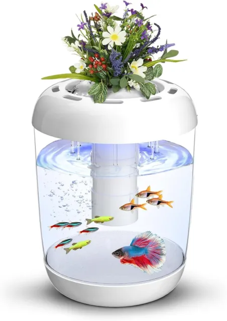 Betta Fish Tank, 360° Small Aquarium, Starter Kits with 7 LED & Self-Cleaning
