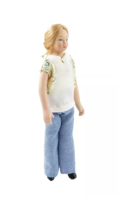 Bambole Casa Moderno Donna IN Estate Jeans & T-Shirt Porcellana Mum 1:12 Persone