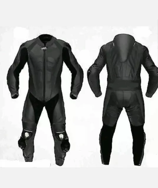 Black cowhide leather suit for motorbike and motorcycle ride