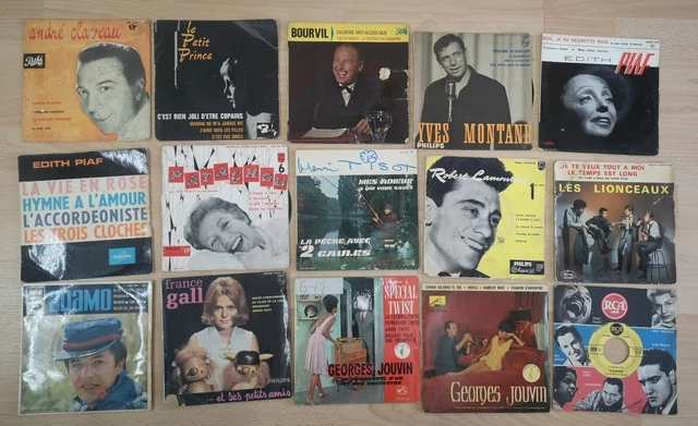 LOT 15 DISQUES 45 tours EP pop rock FRANCE PIAF MONTANT BOURVIL ADAMO ...