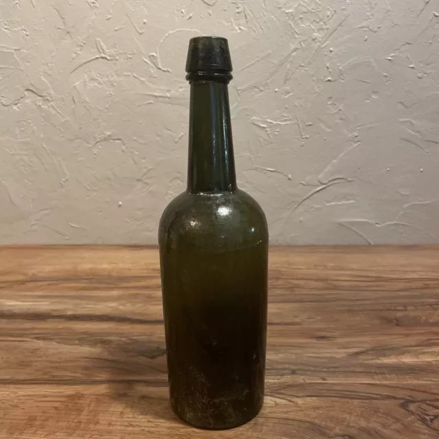 Ellenville Glassworks Olive Green Handmade Blown Glass Whiskey Bottle 1860’s