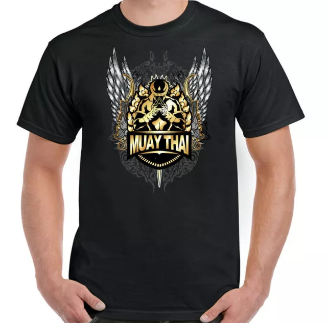 MUAY THAI T-SHIRT UFC MMA Martial Arts Training Top Gym TIGER Glove Fighter Mens