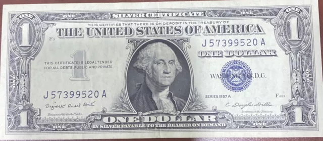 Crisp United States Silver Certificate $1 Bill 1957A Series Extra Fine Condition