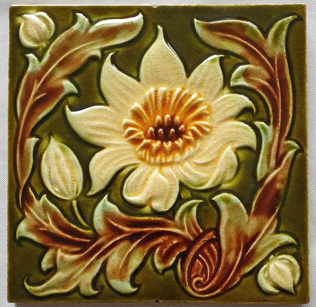 Antique Floral Majolica Tile .C1900