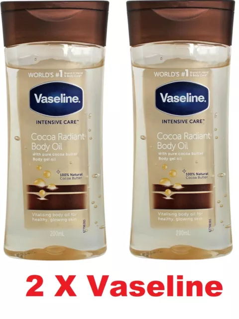 2 x Vaseline Intensive Care Cocoa Radiant 100% natural cocoa butter Body Oil UK