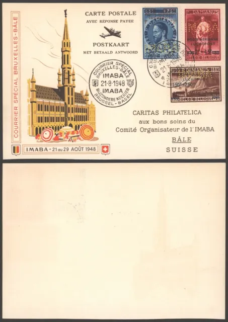 Belgium 1948 - IMABA Air Mail Postcard Flight to Switzerland R163