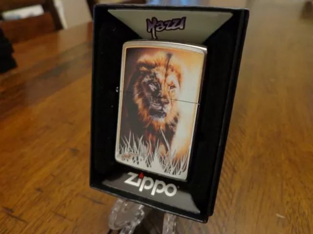 Mazzi Hunting Lion Zippo Lighter Mint In Box